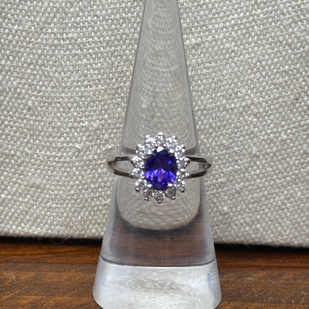 Sterling Silver Purple Halo Ring - Picture 2 of 10